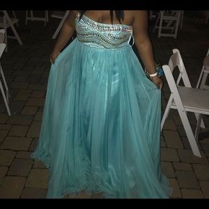 Turquoise Jeweled Prom Dress